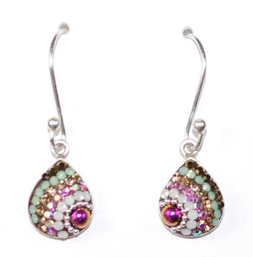 MOSAICO EARRINGS PE-8123-J: multi color Austrian crystals in 1/2" solid silver setting, french wire backs