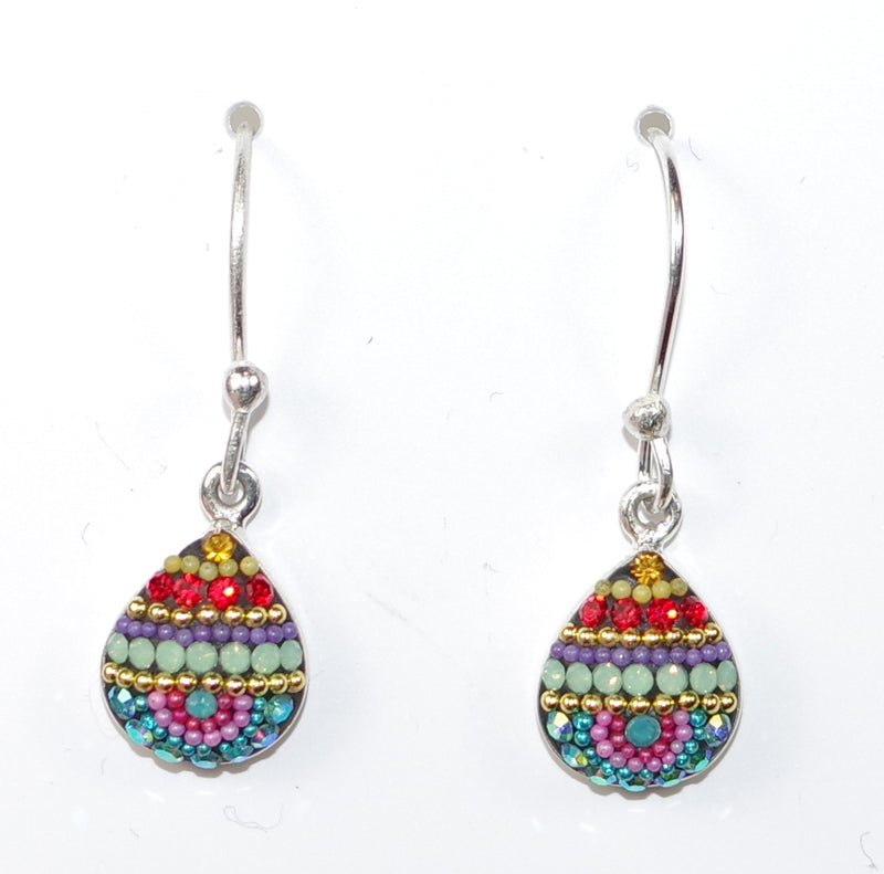 MOSAICO EARRINGS PE-8123-L: multi color Austrian crystals in 1/2" solid silver setting, french wire backs