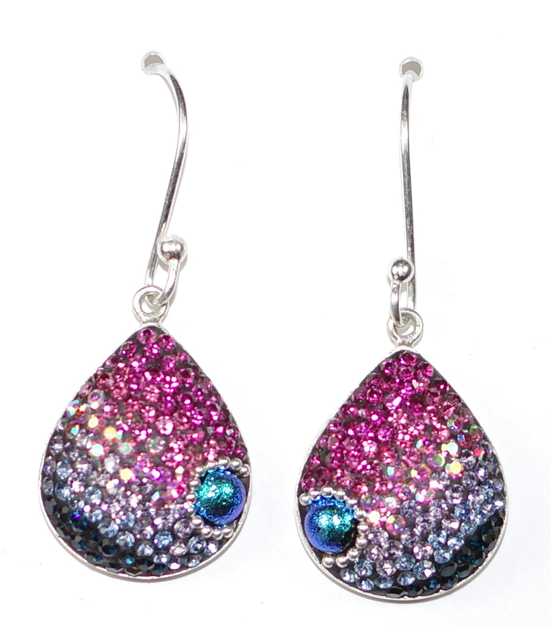 MOSAICO EARRINGS PE-8182-A: multi color Austrian crystals in 3/4" solid silver setting, french wire backs