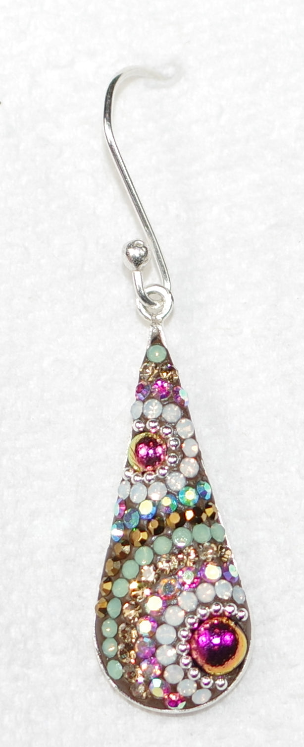MOSAICO EARRINGS PE-8270-J: multi color Austrian crystals in 1" solid silver setting, french wire backs