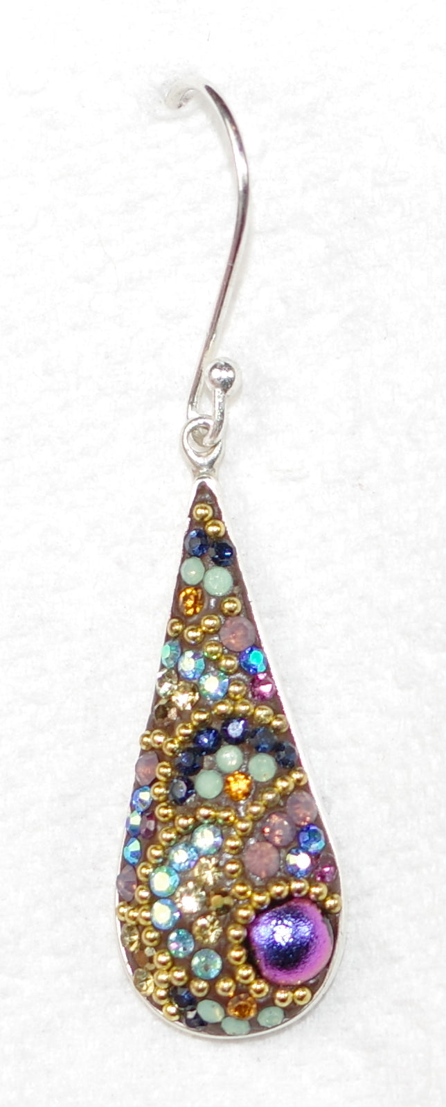MOSAICO EARRINGS PE-8270-K: multi color Austrian crystals in 1" solid silver setting, french wire backs