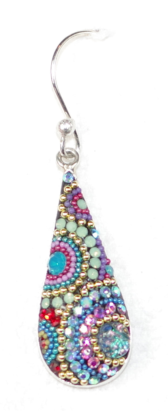 MOSAICO EARRINGS PE-8270-L: multi color Austrians crystals in 1" solid silver setting, french wire backs