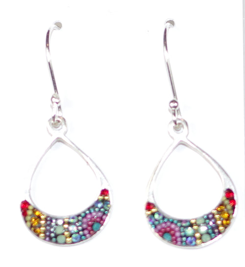 MOSAICO EARRINGS PE-8325-L: multi color Austrian crystals in 3/4" solid silver setting, french wire backs