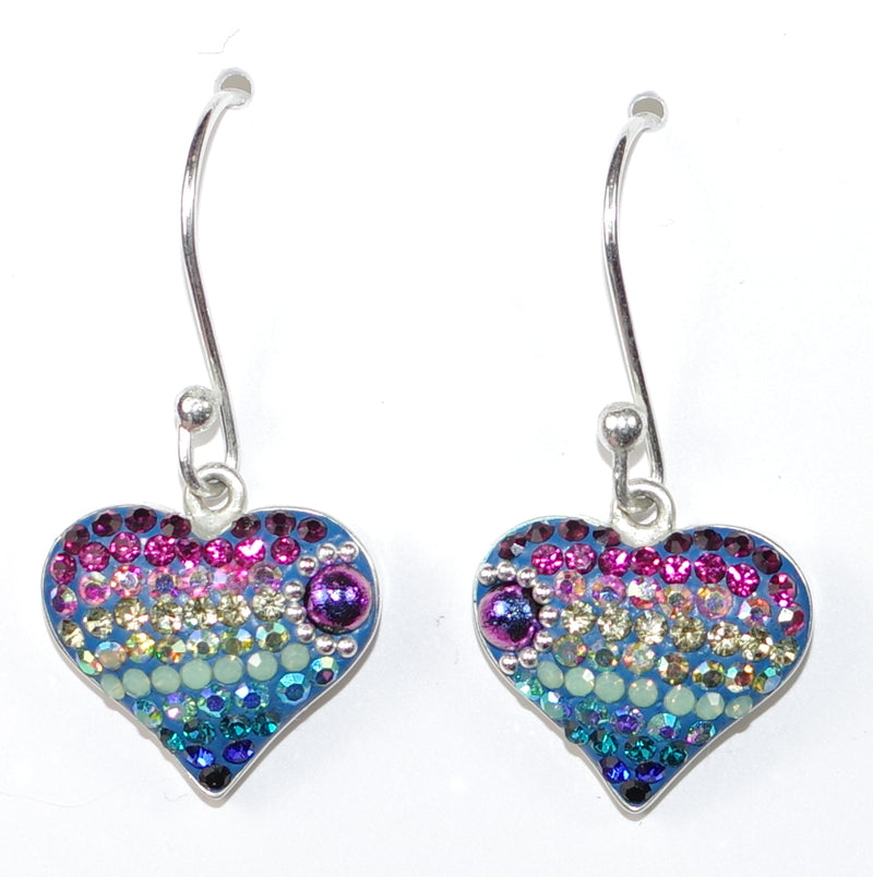 MOSAICO EARRINGS PE-8329-A: multi color Austrian crystals in 1/2" solid silver setting, french wire backs