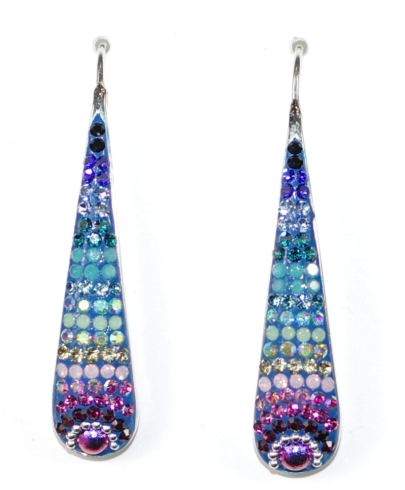MOSAICO EARRINGS PE-8333-A: multi color Austrian crystals in 1.25" solid silver setting, french wire backs