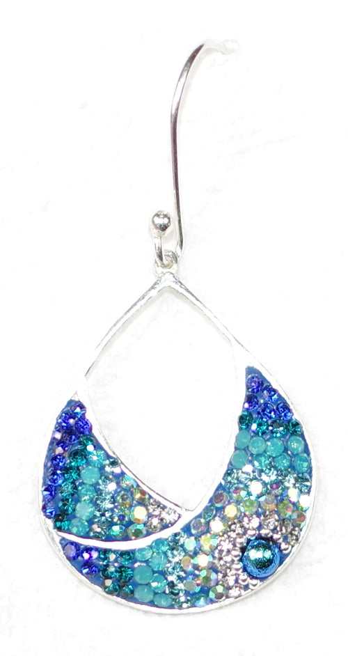 MOSAICO EARRINGS PE-8337-D: multi color Austrian crystals in 3/4" wide solid silver setting, french wire backs