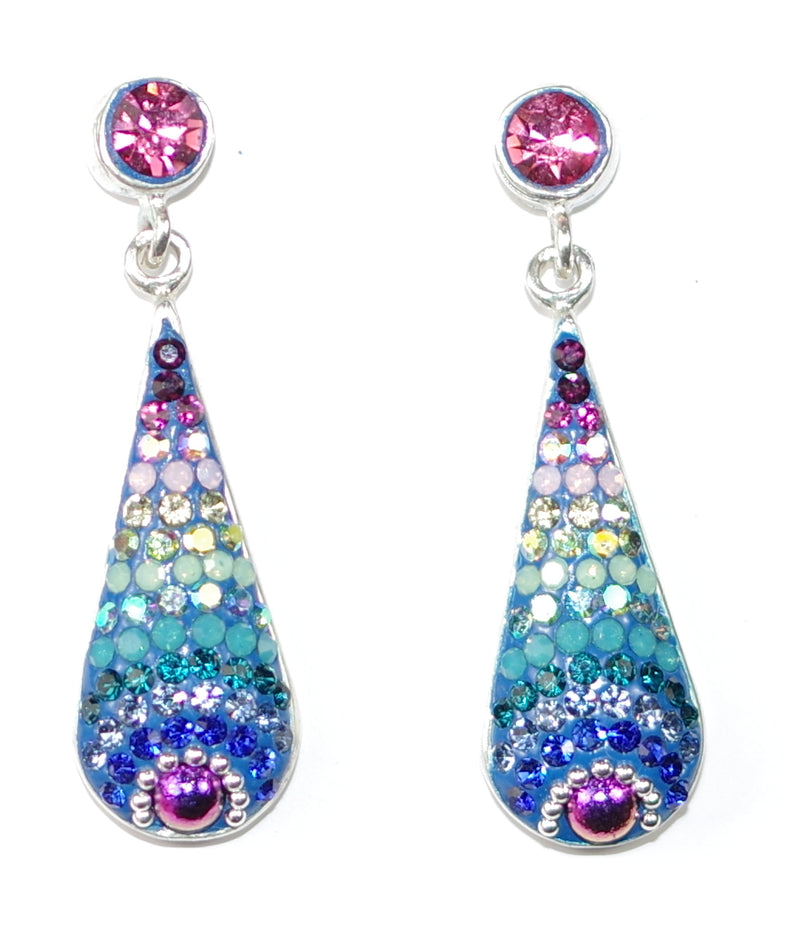 MOSAICO EARRINGS PE-8357-A: multi color Austrian crystals in 1.25" solid silver setting, post backs
