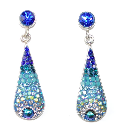MOSAICO EARRINGS PE-8357-D: multi color Austrian crystals in 1.25" solid silver setting, post backs