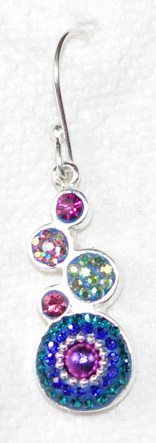 MOSAICO EARRINGS PE-8358-A: multi color Austrian crystals in 1" solid silver setting, french wire backs
