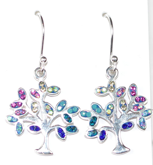 MOSAICO EARRINGS PE-8363-A: multi color Austrian crystals in 1" solid silver setting, french wire backs
