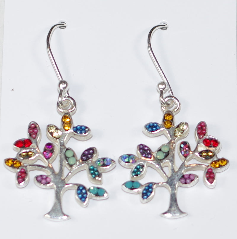 MOSAICO EARRINGS PE-8363-L: multi color Austrian crystals in 1" solid silver setting, french wire backs
