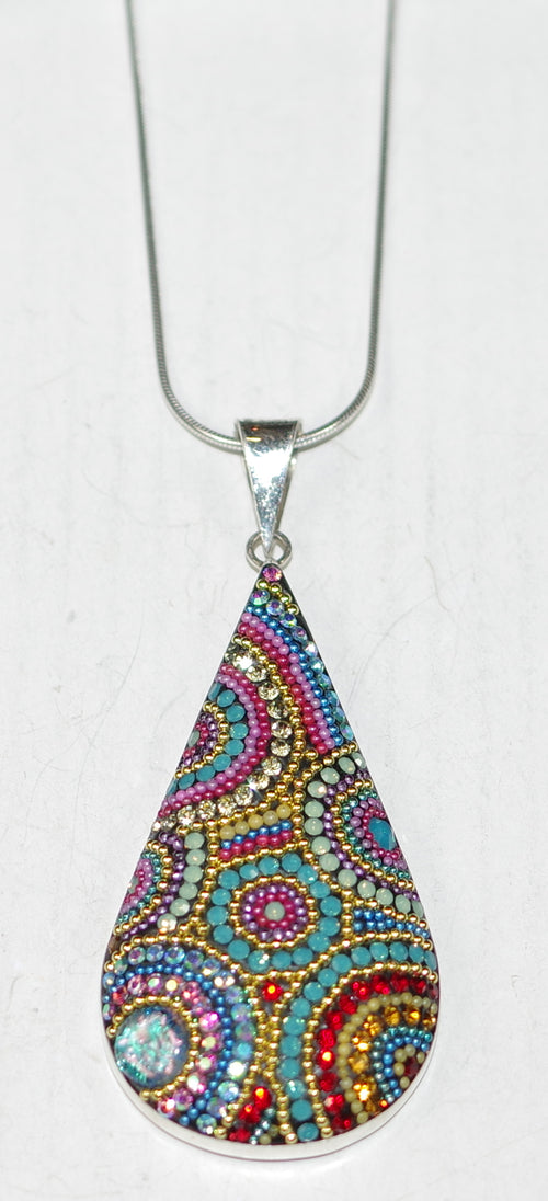 MOSAICO PENDANT PP-8559-L: multi color Austrian crystals in 1.75" solid silver pendant, 20 inch silver chain