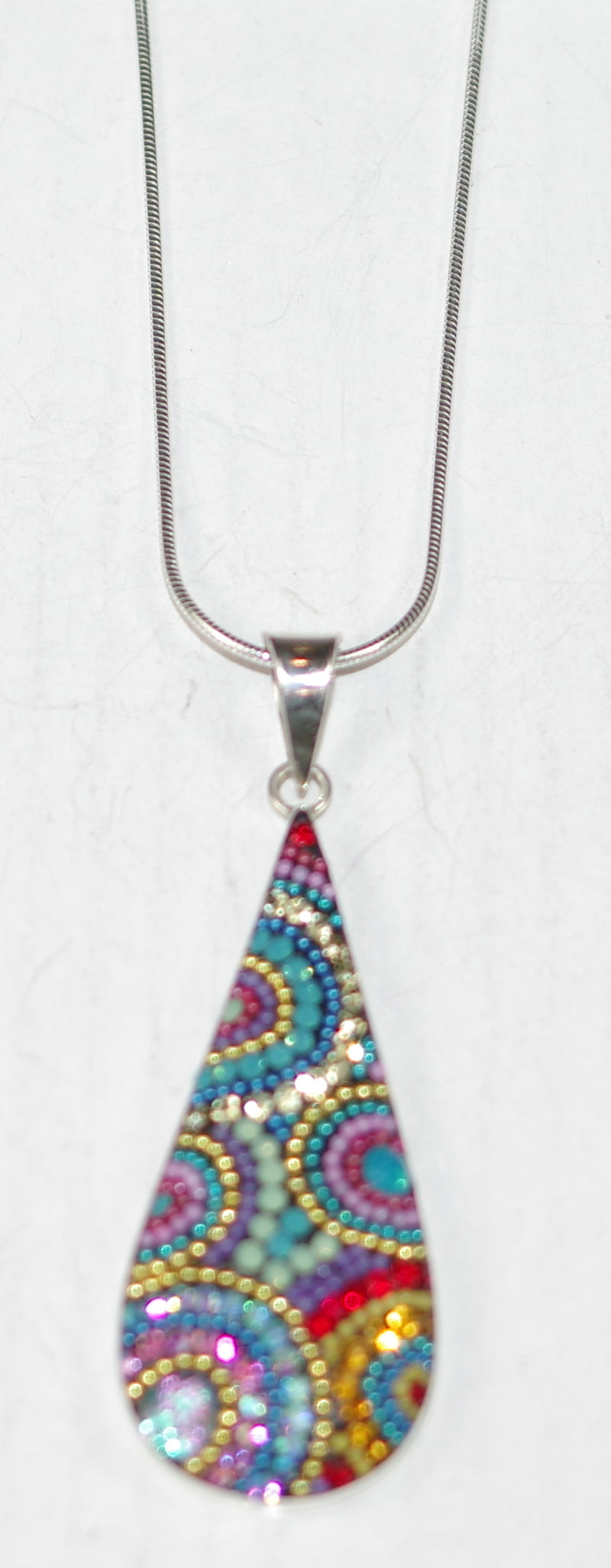 MOSAICO PENDANT PP-8677-L: multi color Austrian crystals in 1.5" solid silver pendant, 20 inch silver chain
