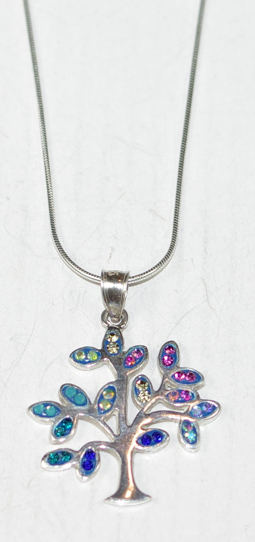 MOSAICO NECKLACE PP-8697-A: multi color Austrian crystals in 1" long solid silver setting, 18" silver chain