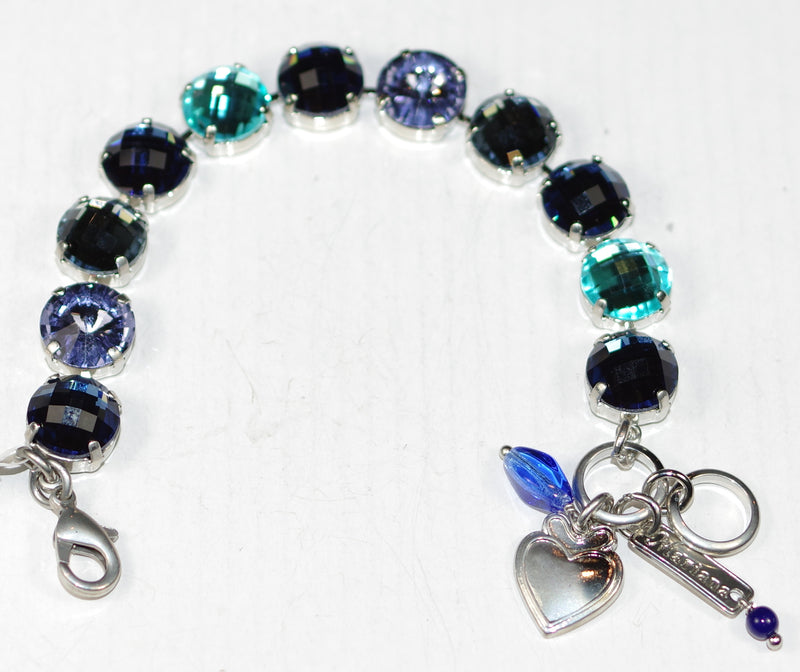 MARIANA BRACELET ELECTRIC BLUE: blue, lavender, grey, teal 1/2" stones in silver rhodium setting