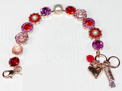 MARIANA BRACELET ROXANNE: red, pearl, fuchsia, pink 1/2" stones in rose gold setting