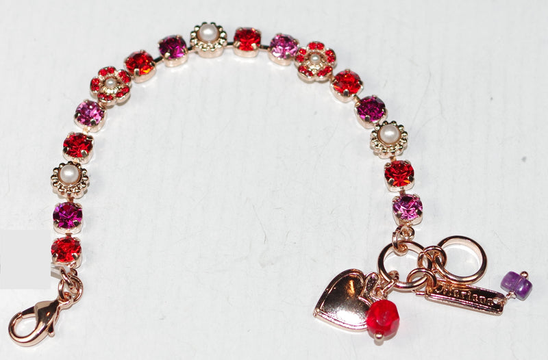 MARIANA BRACELET ROXANNE: red, pearl, pink, orange 3/8" stones in rose gold setting