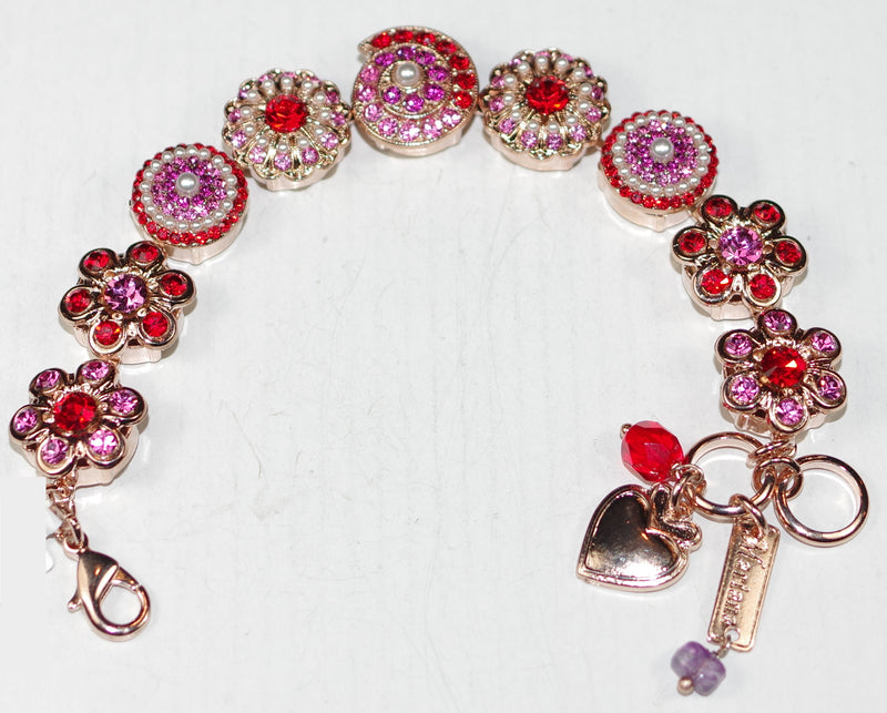 MARIANA BRACELET ROXANNE: red, pearl, fuchsia, stones in rose gold setting