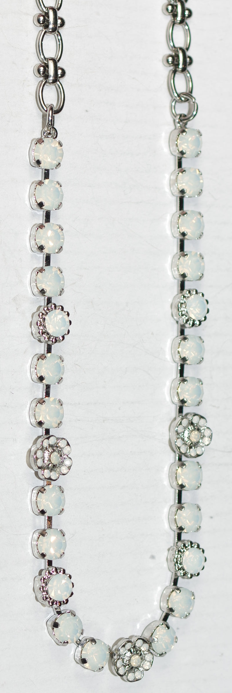 MARIANA NECKLACE WHITE OPAL: white 1/4" stones in silver rhodium setting, 19" adjustable chain