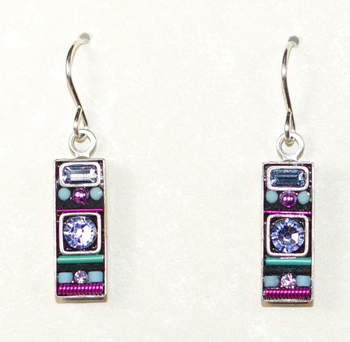 FIREFLY EARRINGS LA DOLCE VITA RECTANGLE LAVENDER: multi color stones in 5/8" silver setting, wire backs