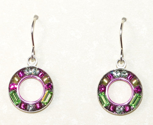 FIREFLY EARRINGS PETITE MOSAIC CIRCLE PER: multi color stones in 1/2" silver setting, wire backs