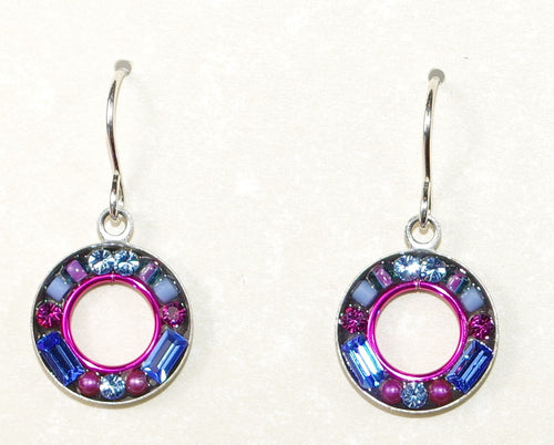 FIREFLY EARRINGS PETITE MOSAIC CIRCLE SAP: multi color stones in 1/2" silver setting, wire backs