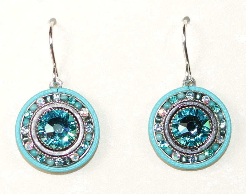 FIREFLY EARRINGS LA DOLCE VITA ROUND TURQ: multi color stones in 1/2" silver setting, wire backs