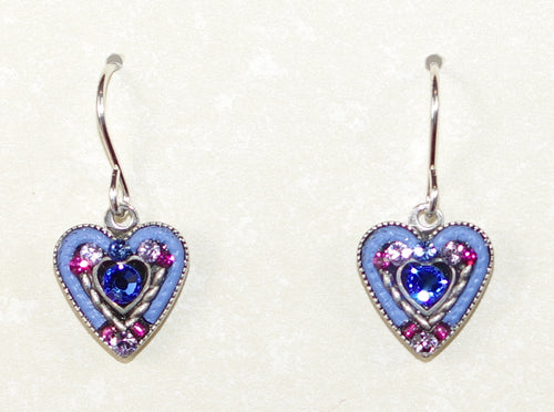 FIREFLY EARRINGS HEART WITHIN HEART SAPPHIRE: multi color stones in 3/8" silver setting, wire backs