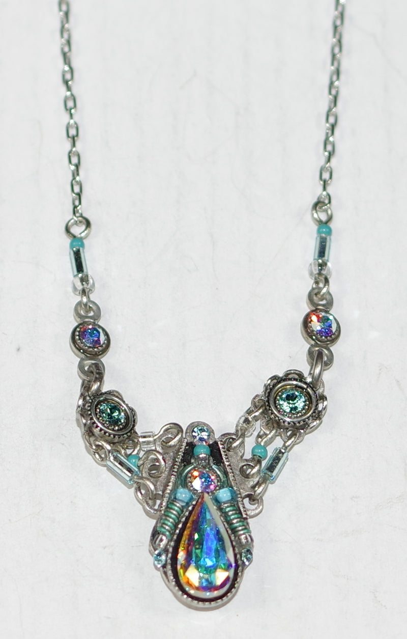 FIREFLY NECKLACE CAMELIA SIMPLE ICE: multi color stones in 2" wide silver setting, 20" adjustable chain