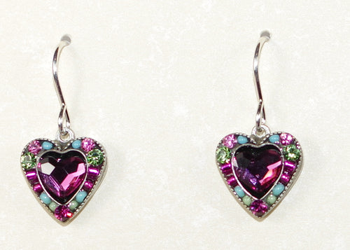 FIREFLY EARRINGS ROSE HEART ROSE: multi color stones in 1/2" silver setting, wire backs