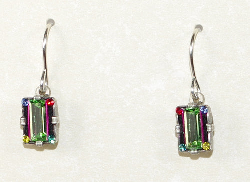 FIREFLY EARRINGS DULCE MICRO RECTANGLE MC: multi color stones in 1/4" silver setting, wire backs