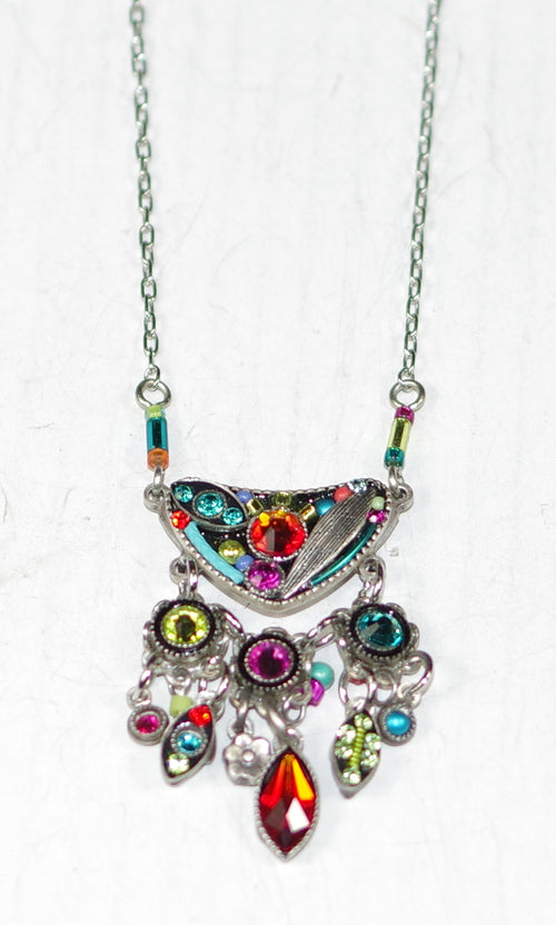 FIREFLY NECKLACE BOTANICAL MC: multi color stones in 1/25" setting, silver 17" adjustable chain
