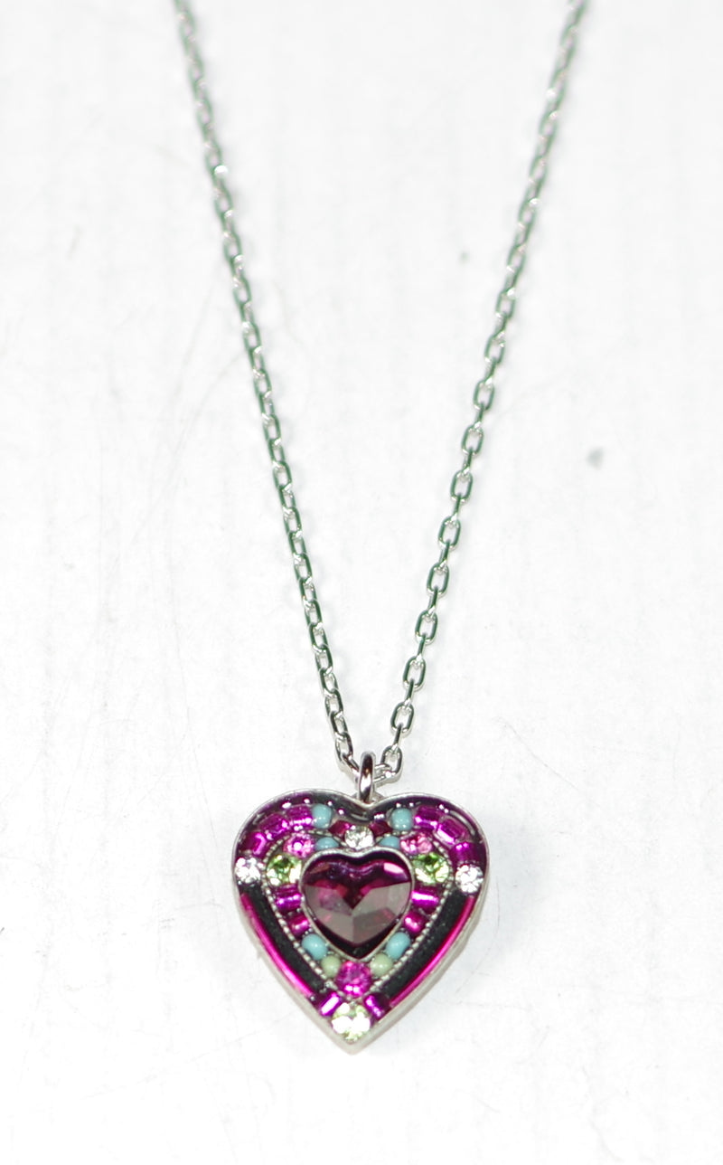 FIREFLY NECKLACE ROSE HEART ROSE: multi color stones in 1/2" silver setting, 20" adjustable chain