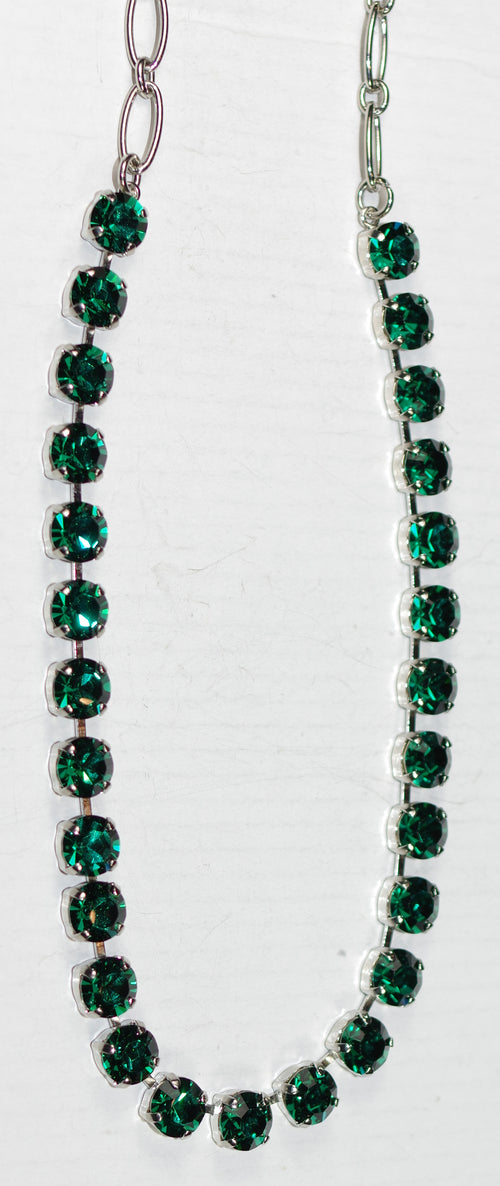 MARIANA NECKLACE BETTE GREEN: green 1/4" stones in silver rhodium  setting, 17" adjustable chain