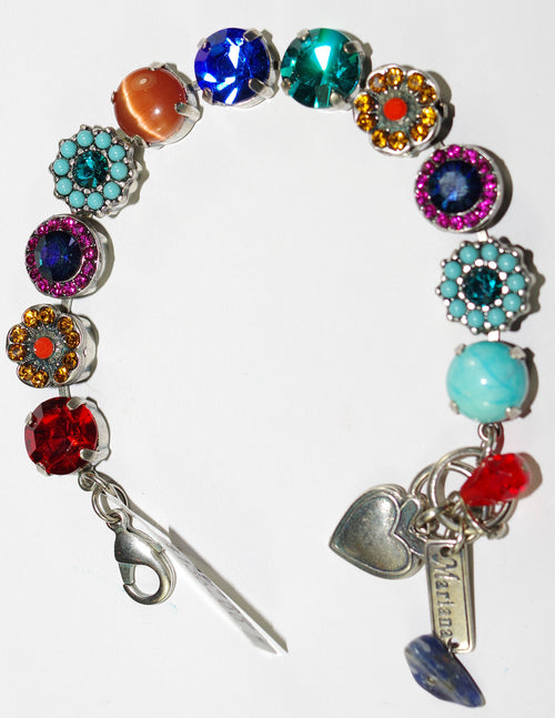 MARIANA BRACELET FANTASY SOPHIA: red, blue, turq, amber, green stones in silver rhodium setting