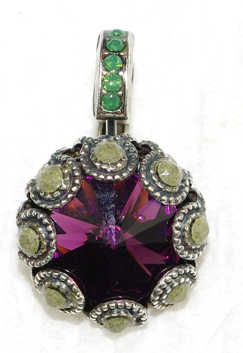MARIANA EARRINGS PATIENCE XOXO: purple, green, teal stones in 1" silver setting, lever back