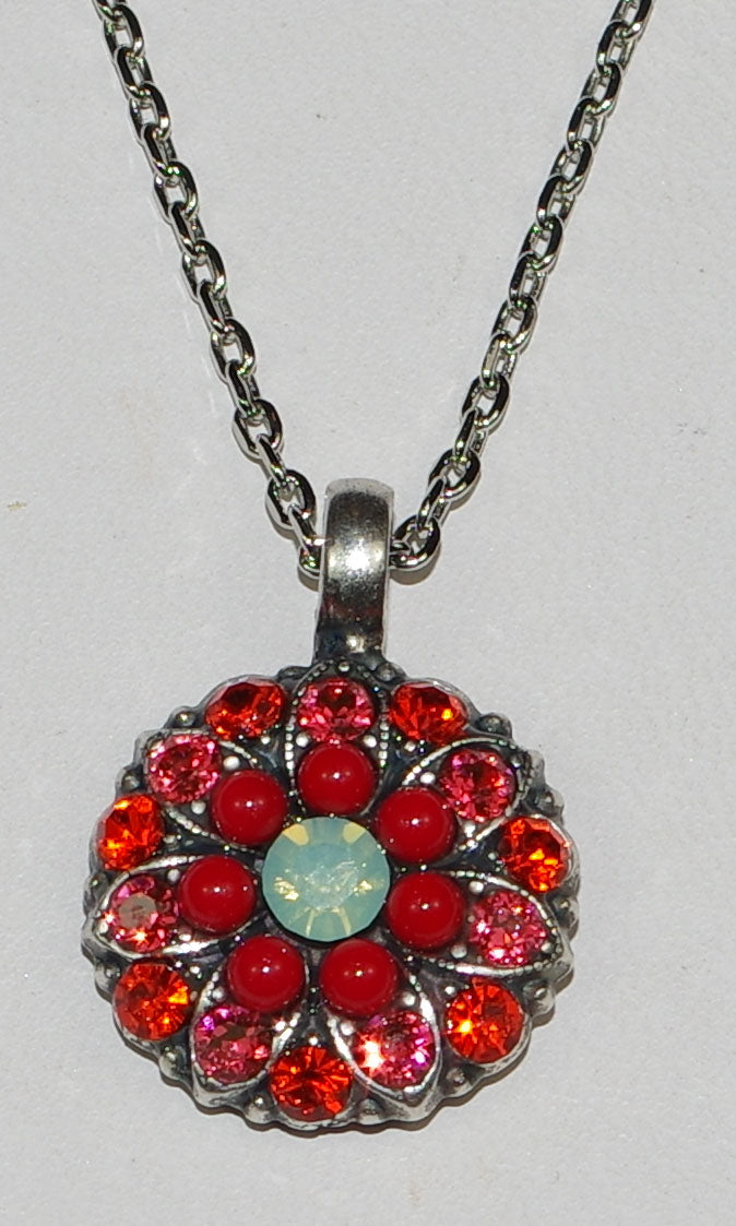 MARIANA ANGEL PENDANT MYRHH: orange, pacific opal, red stones in silver rhodium setting, 18" adjustable chain