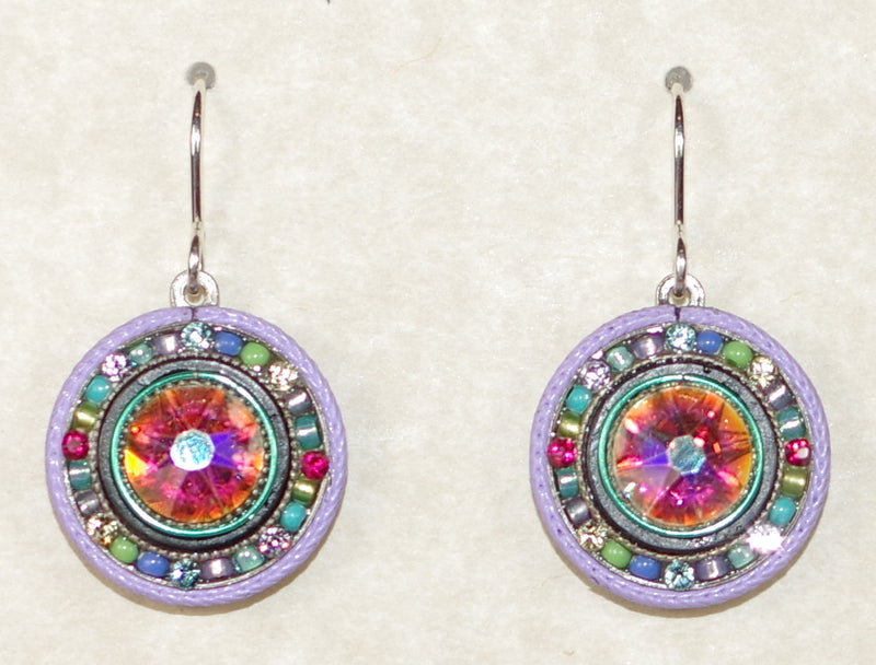 FIREFLY EARRINGS LA DOLCE VITA ROUND SOFT: multi color stones in 3/4" silver setting, wire backs