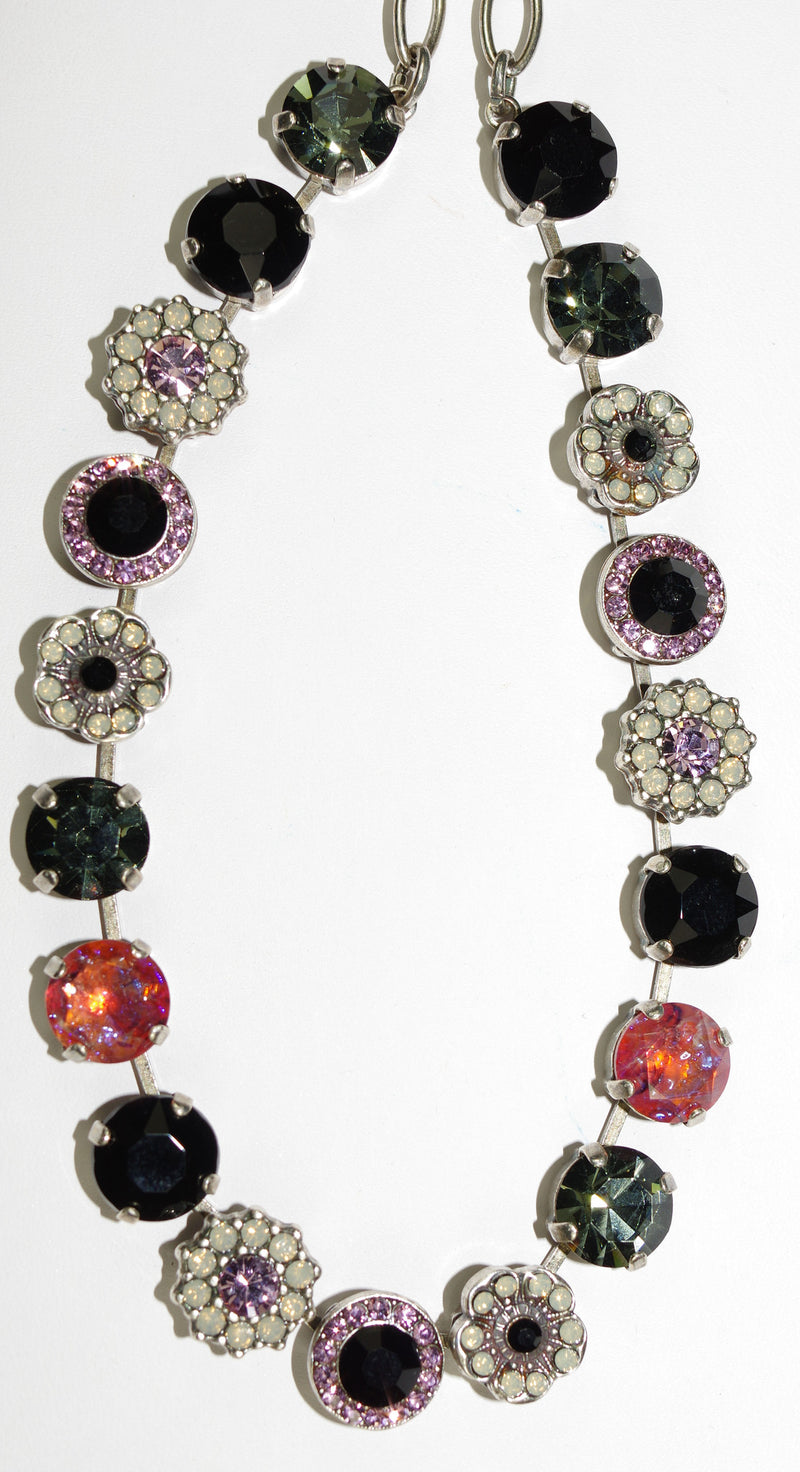 MARIANA NECKLACE ROMANCE SOPHIA: black, pink, white stones in silver setting, 17" adjustable chain
