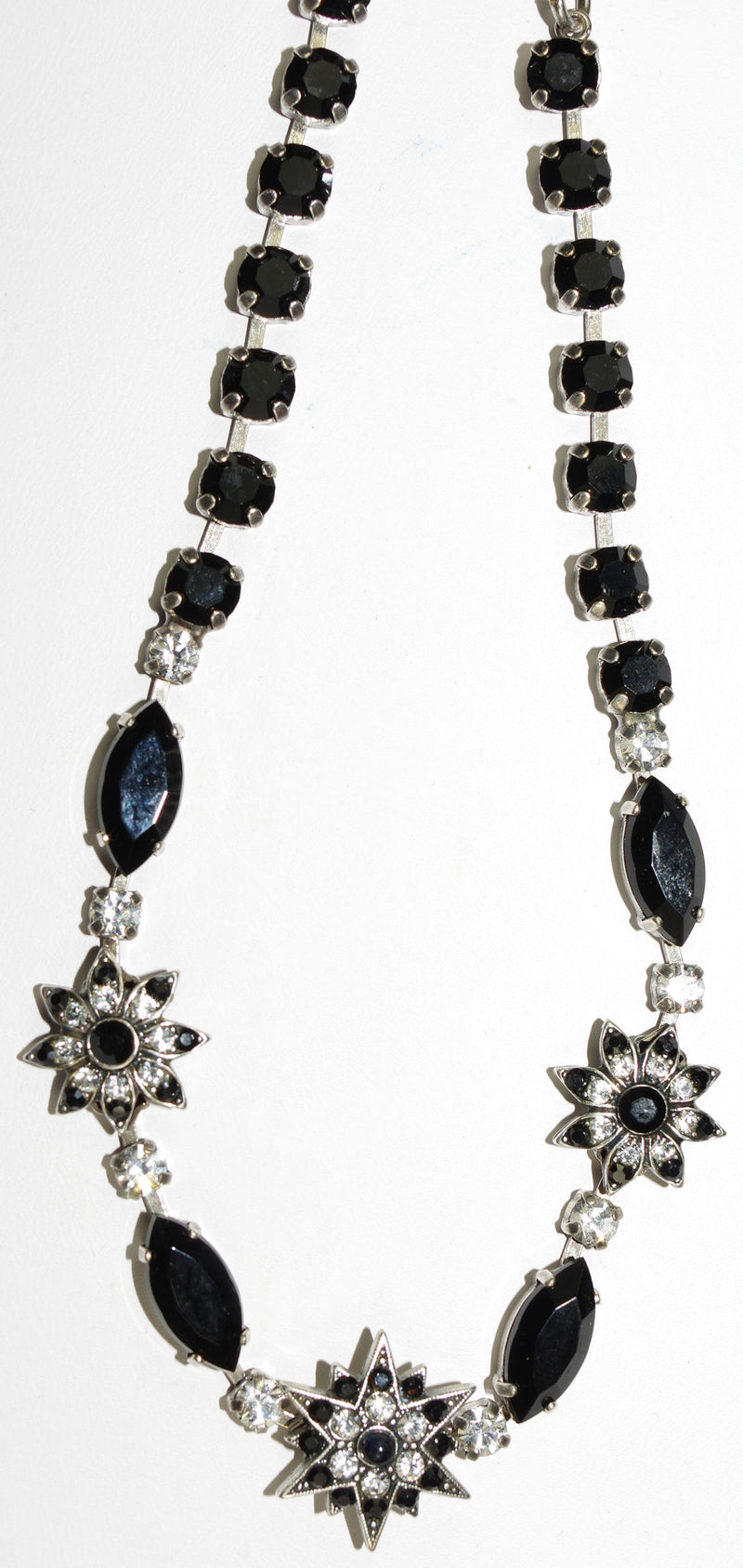 MARIANA NECKLACE CHECKMATE: black, clear stones in silver setting, 17" adjustable chain