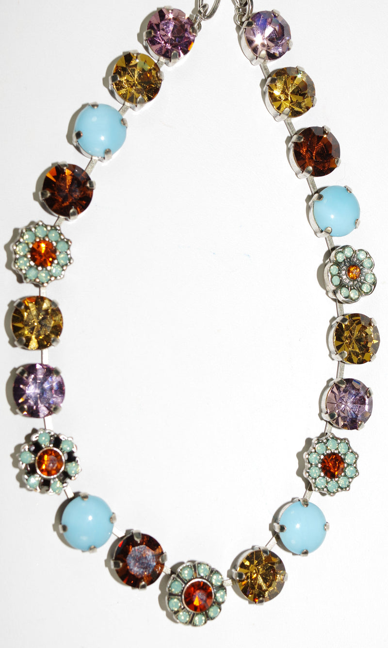 MARIANA NECKLACE FRIENDSHIP: amber, lavender, pacific opal, orange stones in silver setting, 18" adjustable chain