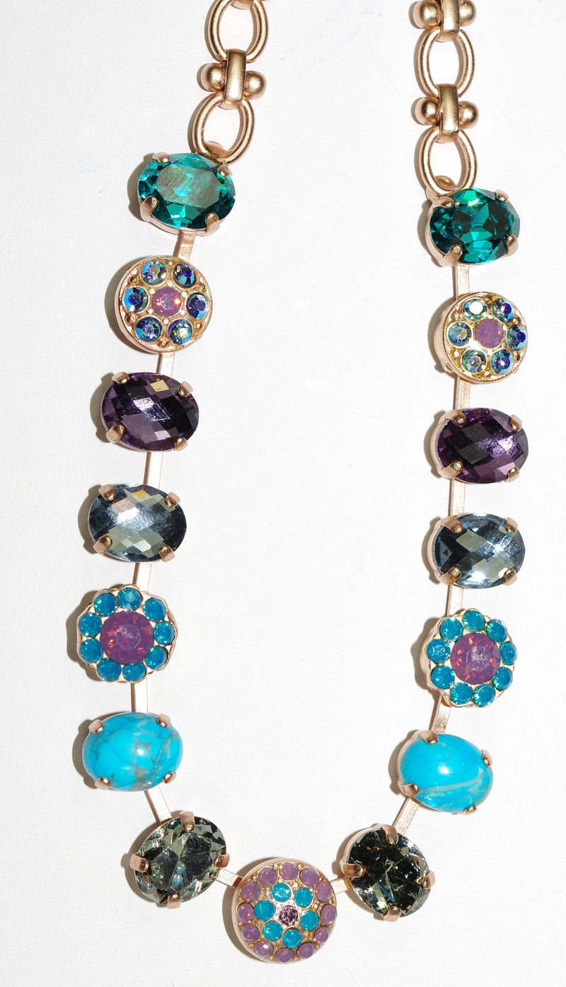 MARIANA NECKLACE SERENE: blue, turq, purple stones in rose gold setting