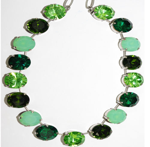 MARIANA NECKLACE ANGELICA dark & light green, large 5/8 inch stones in silver setting, 16" adjustable chain