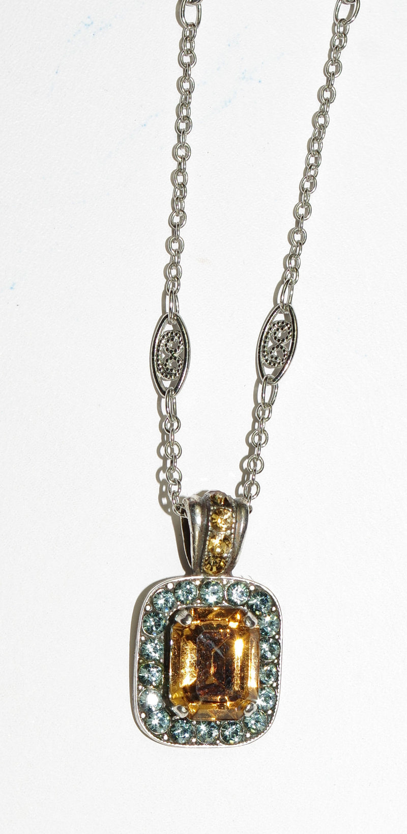 MARIANA PENDANT MOON DROPS amber stone with topaz small stones, 18" chain in silver setting