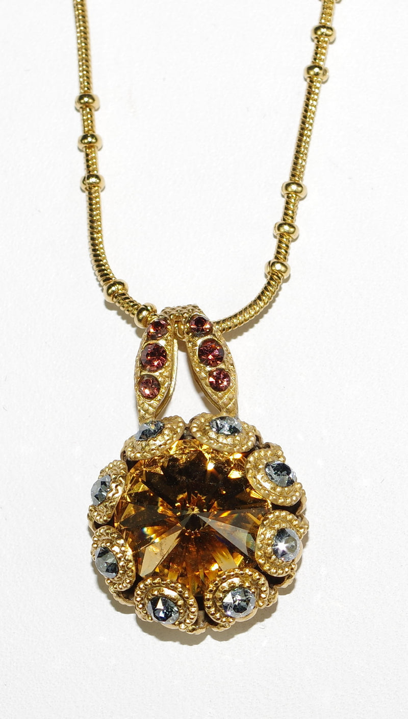 MARIANA PENDANT KATE: amber, blue, brown stones in yellow gold setting, 18" adjustable chain
