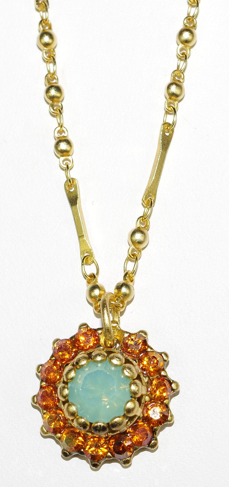 MARIANA PENDANT RISING SUN: pacific opal, amber stones in yellow gold setting, 20" adjustable chain