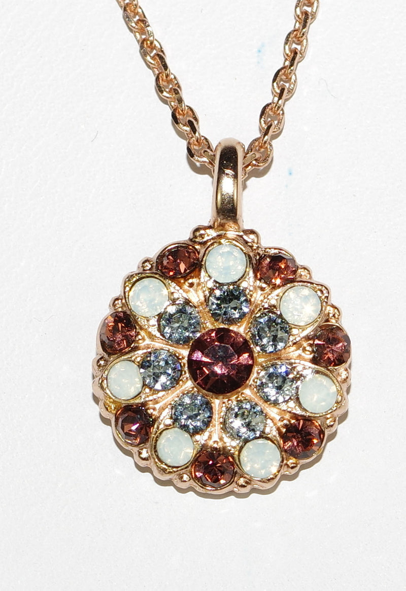 MARIANA ANGEL PENDANT KATE: blue, white, brown stones in rose gold setting, 18" adjustable chain