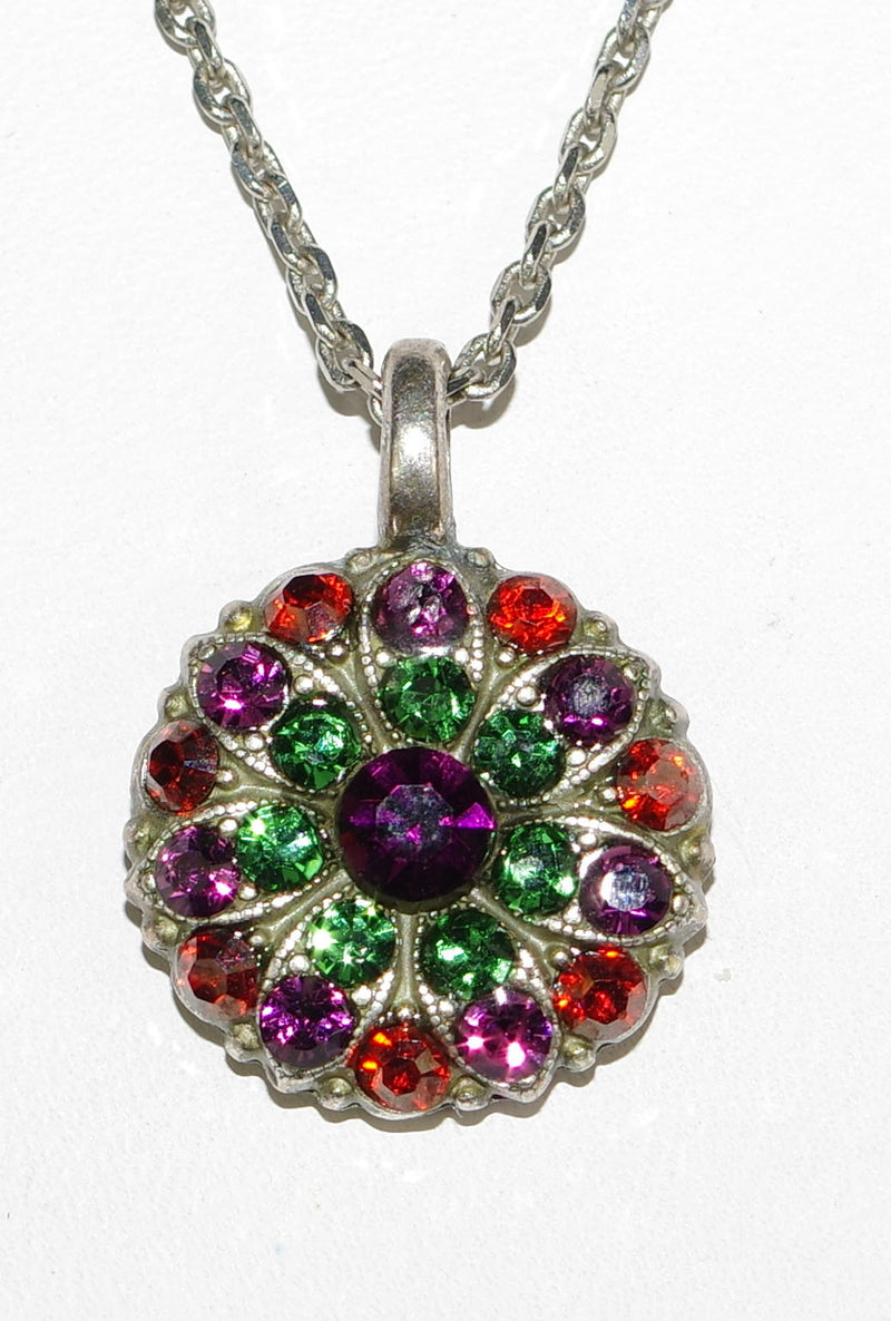 MARIANA ANGEL PENDANT CARNIVAL: purple, green, red stones in silver rhodium setting, 18" adjustable chain
