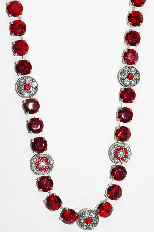 MARIANA NECKLACE: RED/CLEAR bright red/clear stones in silver rhodium setting