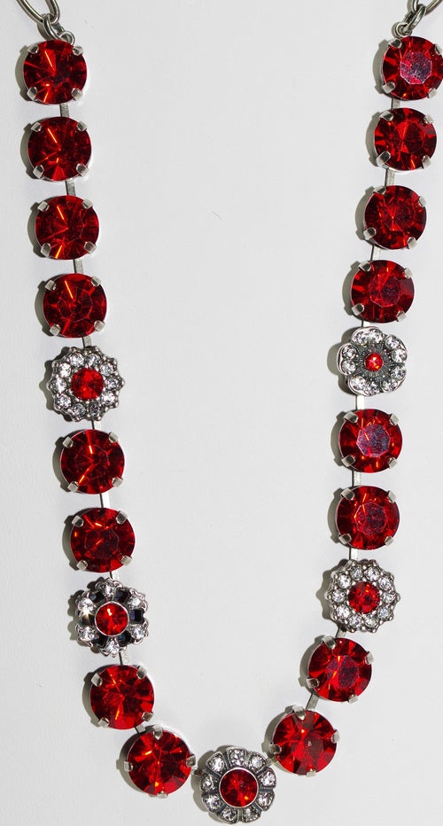 MARIANA NECKLACE: RED/CLEAR bright red and clear stones in silver rhodium setting